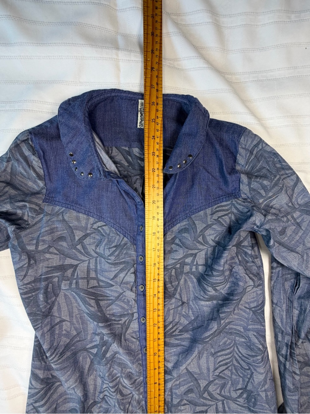 Wrangler Blue Western Button Down Shirt Women's L Ranch Rodeo Cowgirl Cotton - Picture 12 of 14